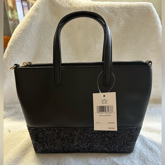 New Authentic Kate Spade ina Greta court black satchel glitter small hand bag - Picture 2 of 12